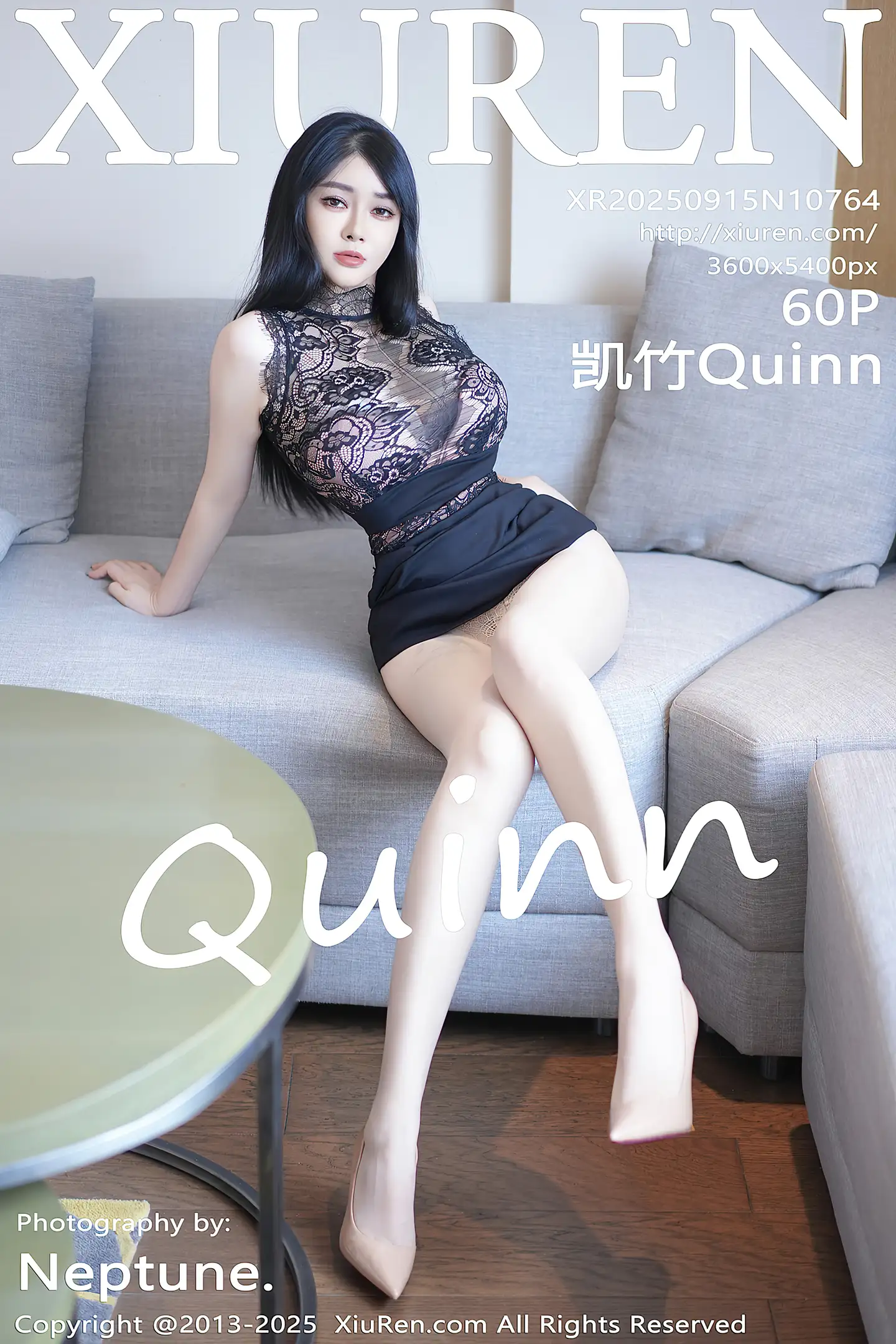 [XiuRen秀人网] VOL.10764 模特凯竹Quinn性感黑色蕾丝服饰配超薄肉丝秀丰腴身材诱惑写真60P-秀人网官方网站